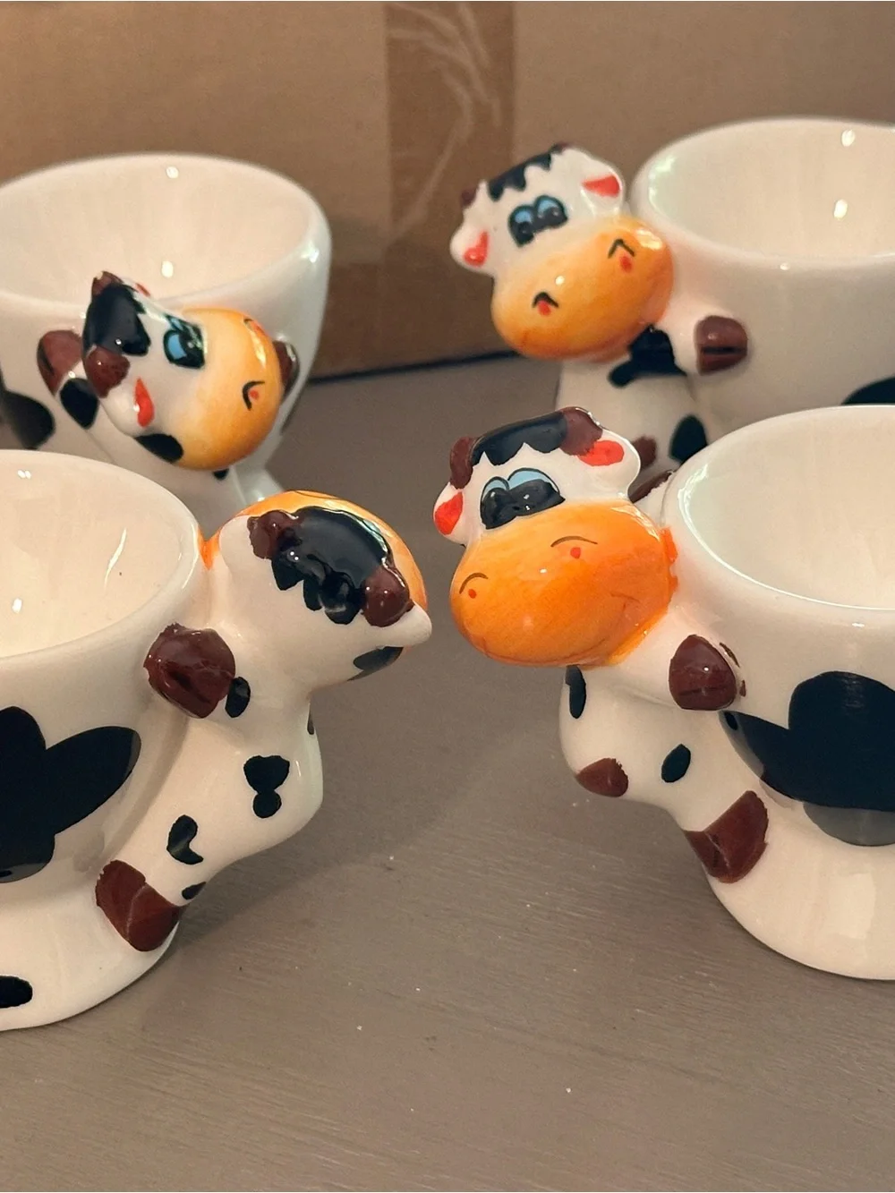 Vintage Dupree Ceramic Cow Egg Cups Set of 4 Farmhouse Kitchen Decor
